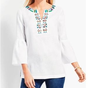 Talbots Linen Fish Embroidered Beaded Tunic